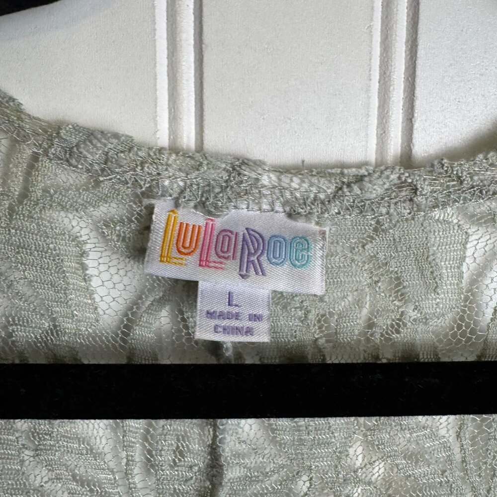 LulaRoe Pale Green/Grey Lace Sleeveless Duster Size Large R14 - Picture 2 of 5
